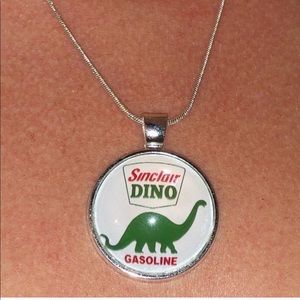 sinclair dino gasoline vintage gas globe necklace
